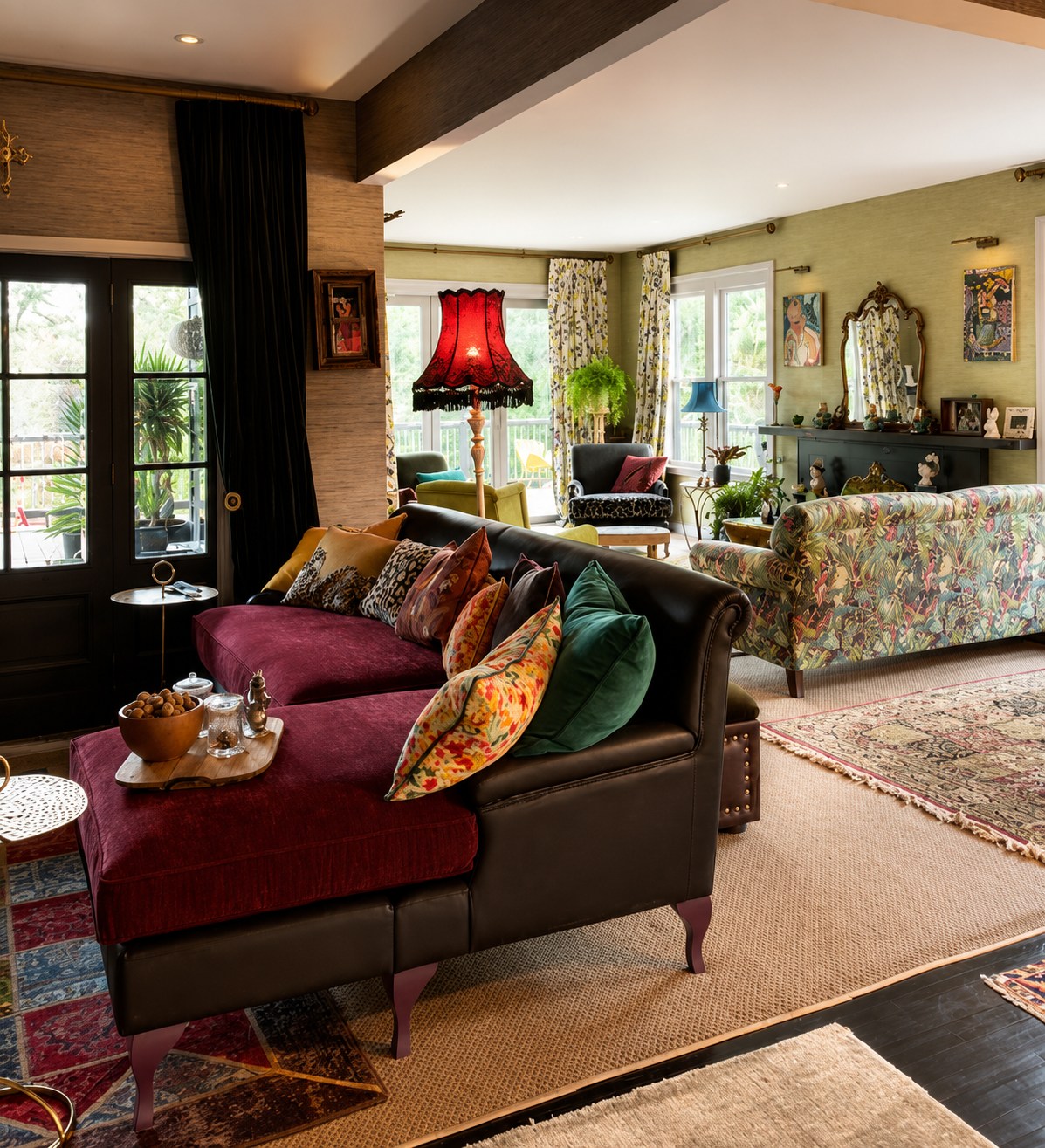 A layered living room where colour, lighting and proportion work together
